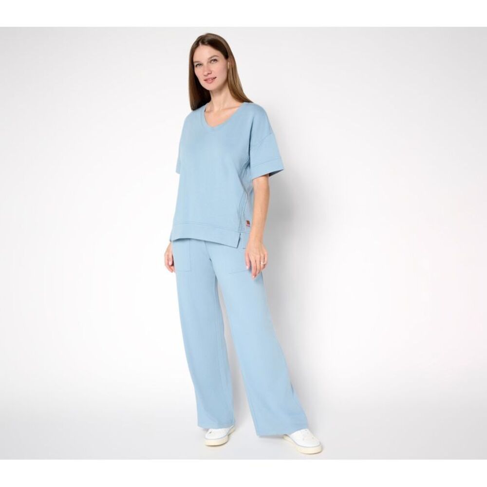 Peace Love World Women's Petite Set 1XP French Terry Pullover Pant Blue A692008